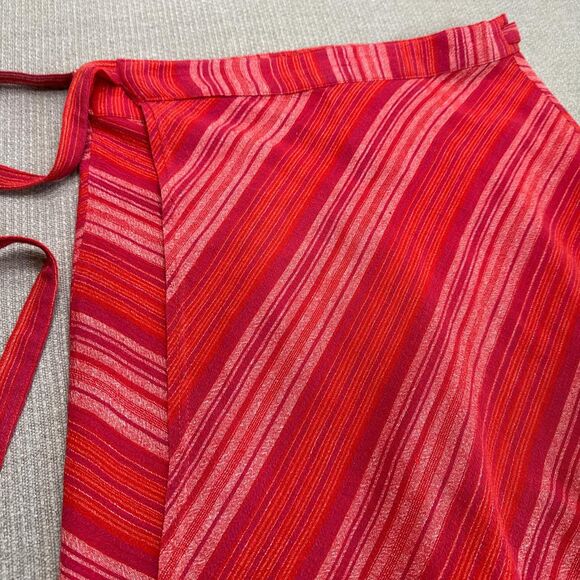 Prana Women's Boho Red and Pink Striped Cotton Wrap Skirt Like New M Athleisure - Picture 2 of 6